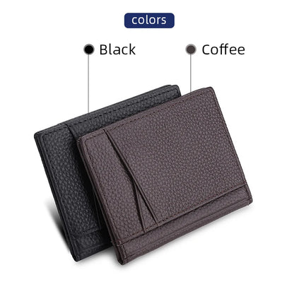 YUECIMIE Super Slim Leather Wallet – Genuine Mini Credit Card Holder, Thin Soft Purse for Men