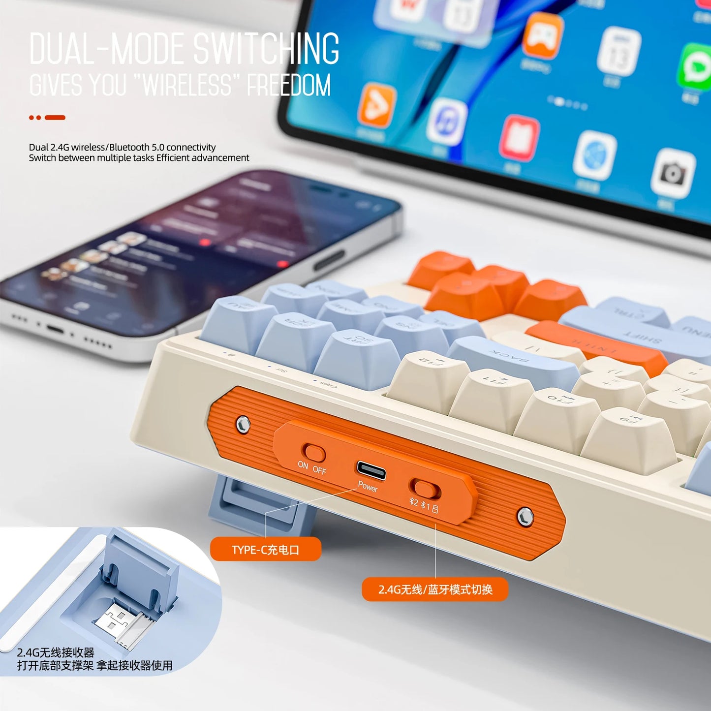 M87 Wireless 87-Key RGB Gaming Keyboard – Dual Mode Bluetooth with PBT Keycaps