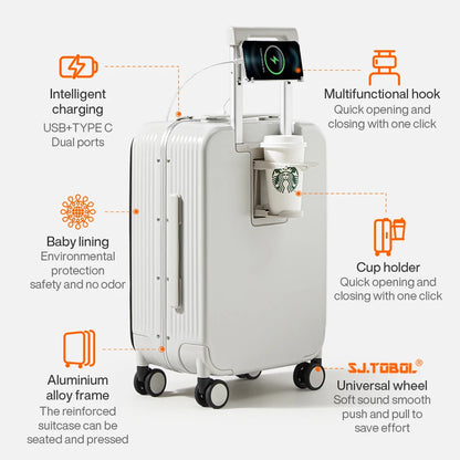 Mixi Aluminum Frame Carry-On Suitcase – 20"/24" Rolling Luggage with USB Port, Cup & Phone Holder