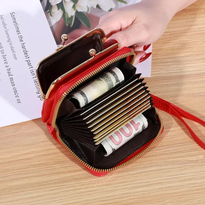 Women's Fashion Wallet with Wrist Strap - Short, Large Capacity Coin Clip Bag with Multiple Card Slots and Money Clip