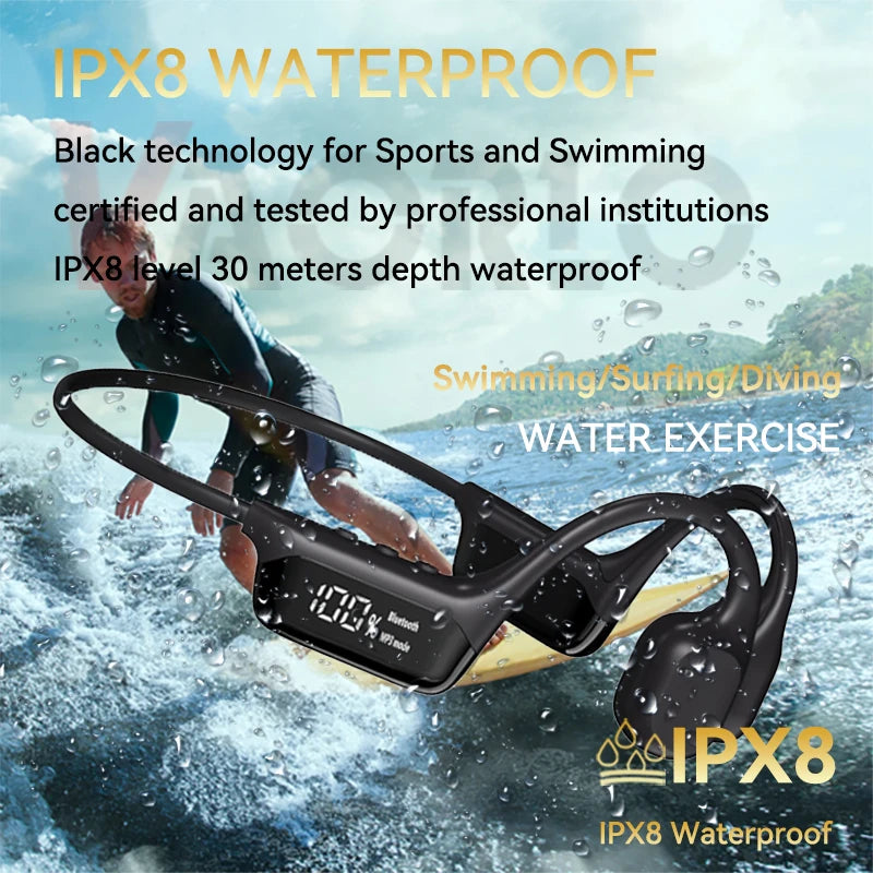 New Bluetooth 5.4 Bone Conduction Wireless Headphones - IPX8 Waterproof 32GB MP3 Player for Swimming, Sports, and HIFI Music with LED Display