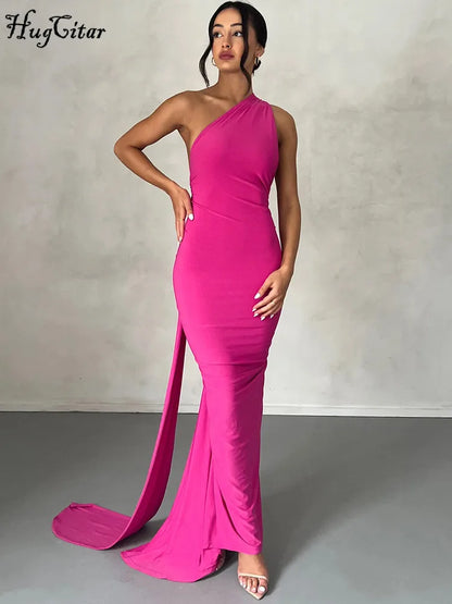 Hugcitar One Shoulder Backless Maxi Dress for Women – Adjustable Scarf Ruched Sexy Elegant Y2K Festival & Streetwear Party Outfit