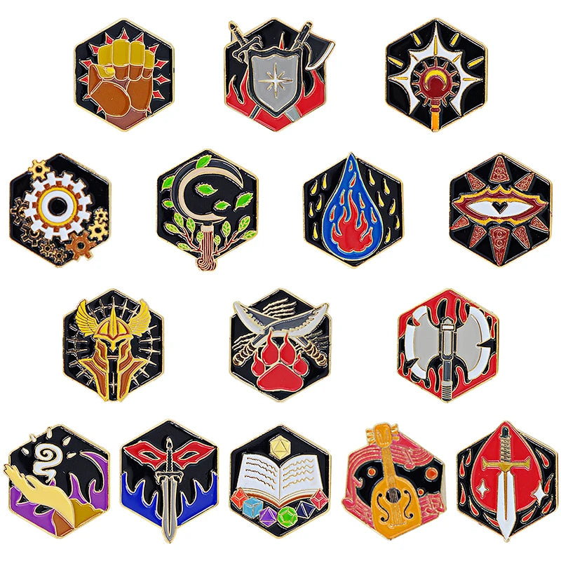 DND 5E Character Class Enamel Pin Set - 15 Piece Tabletop RPG Badges for Gamers & Collectors