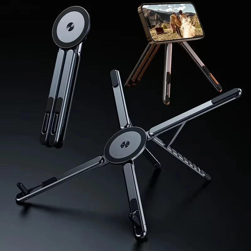 Foldable Magnetic Laptop Stand - Adjustable Aluminum Alloy Holder for Notebooks, Phones, and Tablets with Heat Dissipation