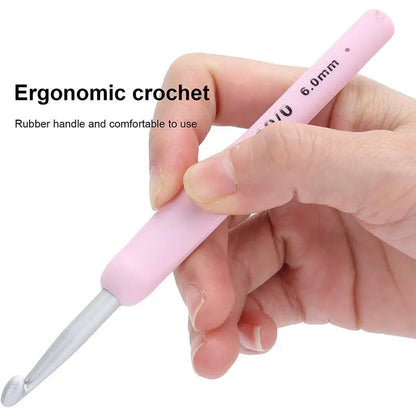 Ergonomic Crochet Hook Kit: 9pcs Soft Handle Aluminum Hooks Set | 8 Sizes for DIY Crafts, Knitting, Crocheting - Complete Crochet Supplies