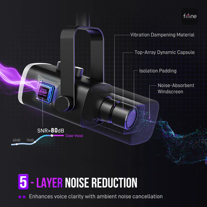 FIFINE AmpliGame AM8 USB/XLR Dynamic Microphone – RGB Control, Headphone Jack, Mute Button for PC Gaming, Recording, and Streaming