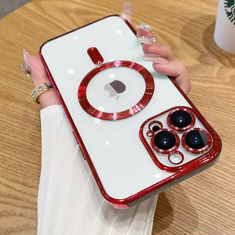 Luxury Plating MagSafe Magnetic Case for iPhone 16/15/14/13/12/11 Pro Max Plus – Wireless Charging Cover with Lens Protector