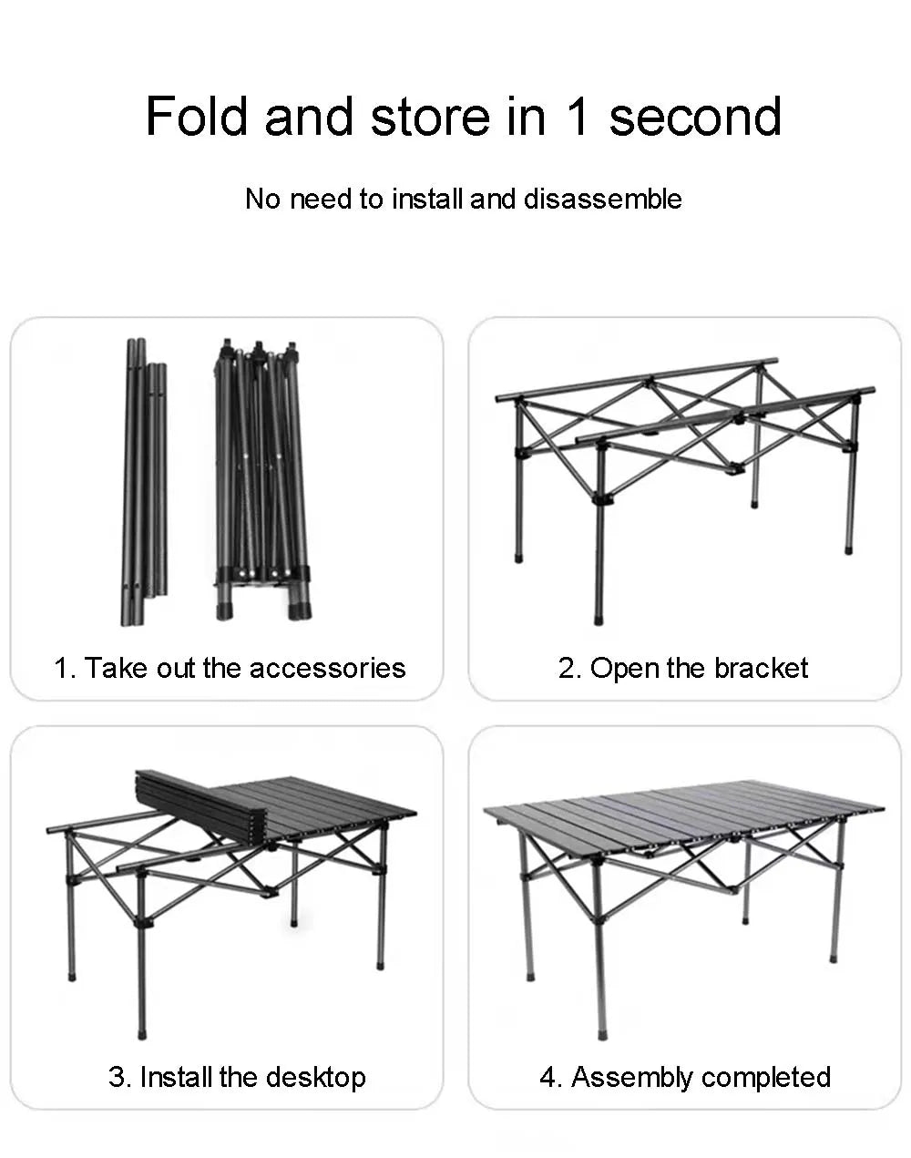 Outdoor Folding Long Table – Portable Black Camping Desk with Net Bag, Easy Setup & Stable for BBQs
