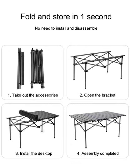 Outdoor Folding Long Table – Portable Black Camping Desk with Net Bag, Easy Setup & Stable for BBQs