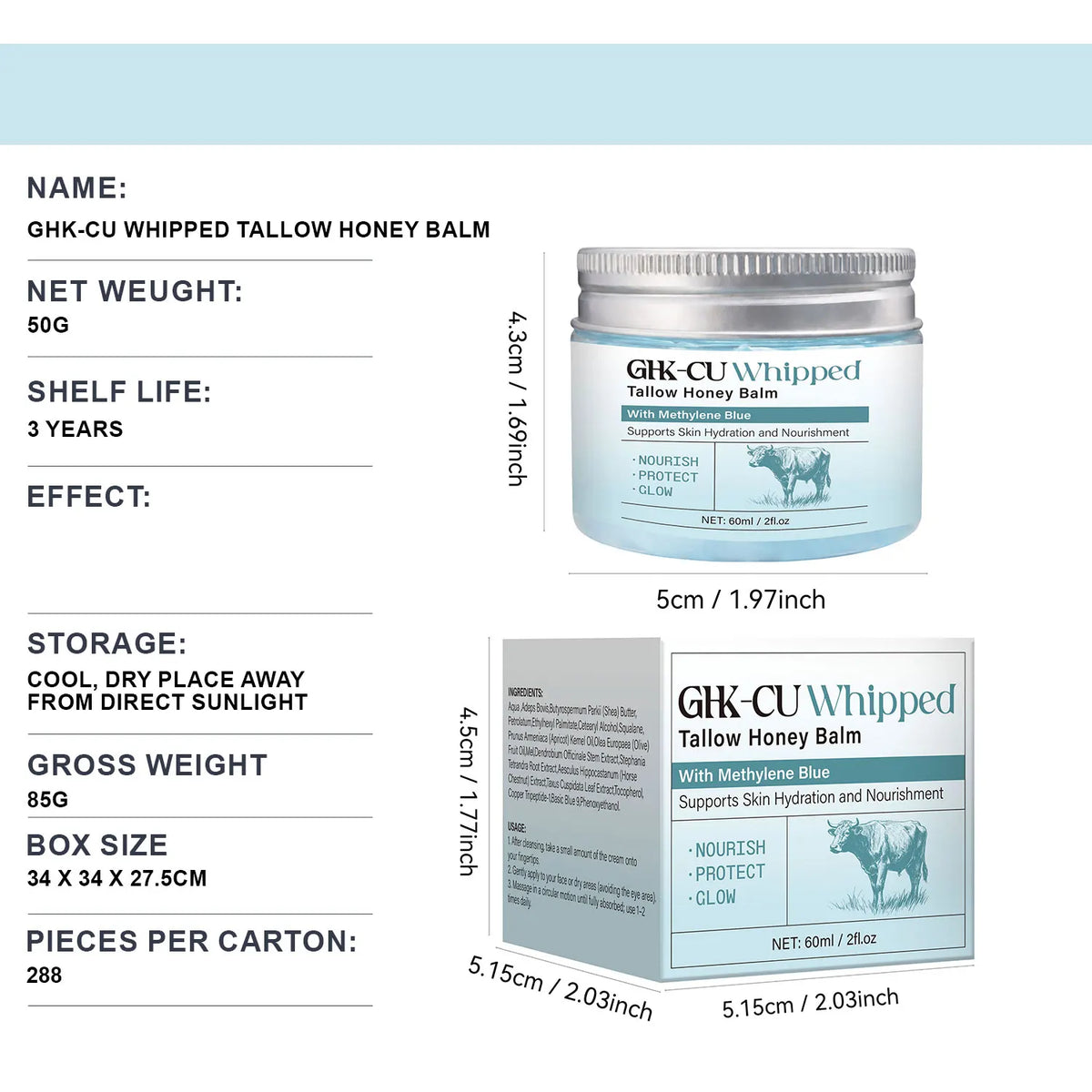 Copper Peptide GHK-Cu Beef Tallow Balm - Blue Balm with Manuka Honey & Vitamin E Face Moisturizer