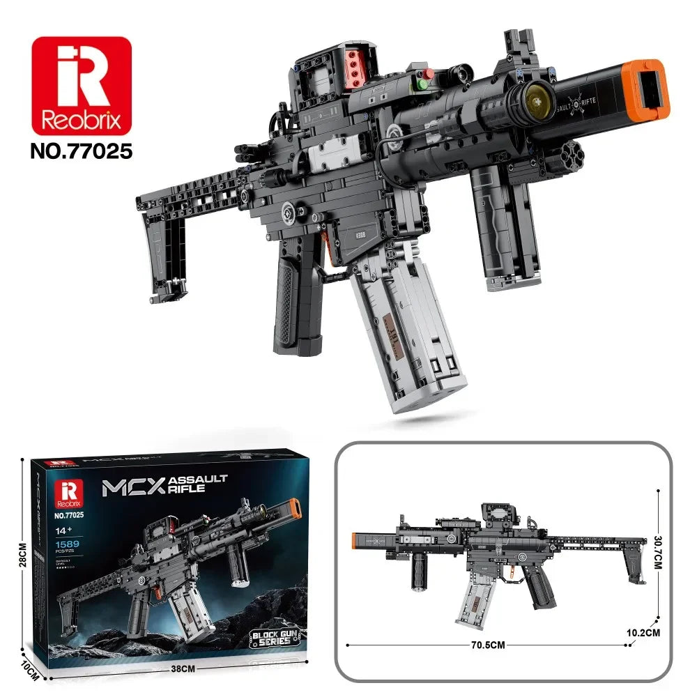 1589PCS MCX Tactical Rifle Building Block Set – Detachable Magazine Gun Model Toy for Kids & Holiday Gifts