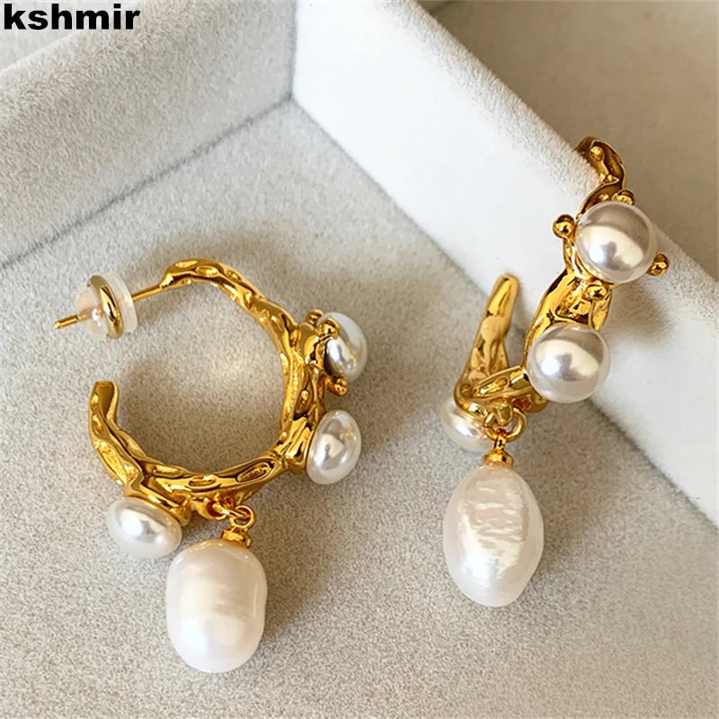Kshmir Vintage Baroque Freshwater Pearl Earrings – Elegant Jewelry for Women Party & Fashion