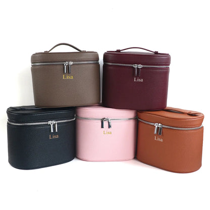 Custom Name Cosmetic Bag - Portable Large Capacity PU Leather Makeup Organizer with Internal Storage Box for Travel