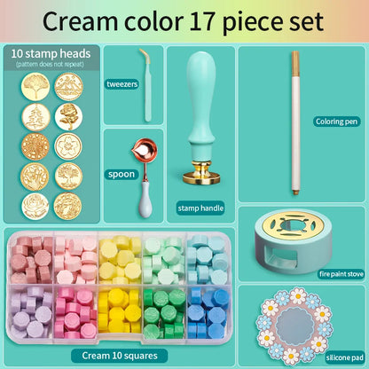 Wax Seal Stamp Kit with Storage Box & Furnace - Craft Supplies for Christmas & Wedding Invitation Decoration