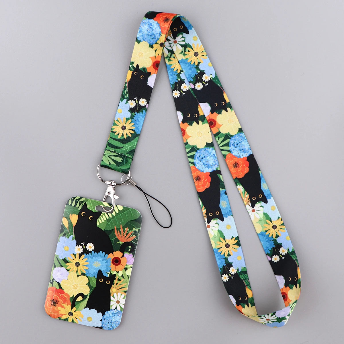 LX1293 Cartoon Black Cat Lanyard – Keychain, ID & Credit Card Holder, Phone Charm Neck Strap, Badge Accessories