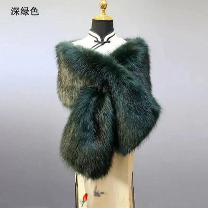 32-Color Luxury Faux Fox Fur Shawl – Women’s Plush Winter Scarf, Wrap & Cape for Wedding & Coat