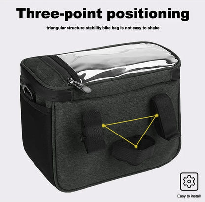 PHMAX Insulated Cycling Front Handlebar Bag – Large Waterproof MTB Pannier with Touch Screen & Cooler Compartment