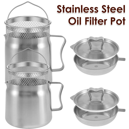 2L/1.5L Stainless Steel Oil Filter Fry Basket – Fine Mesh Strainer Pot for Oil Storage and Kitchen Grease