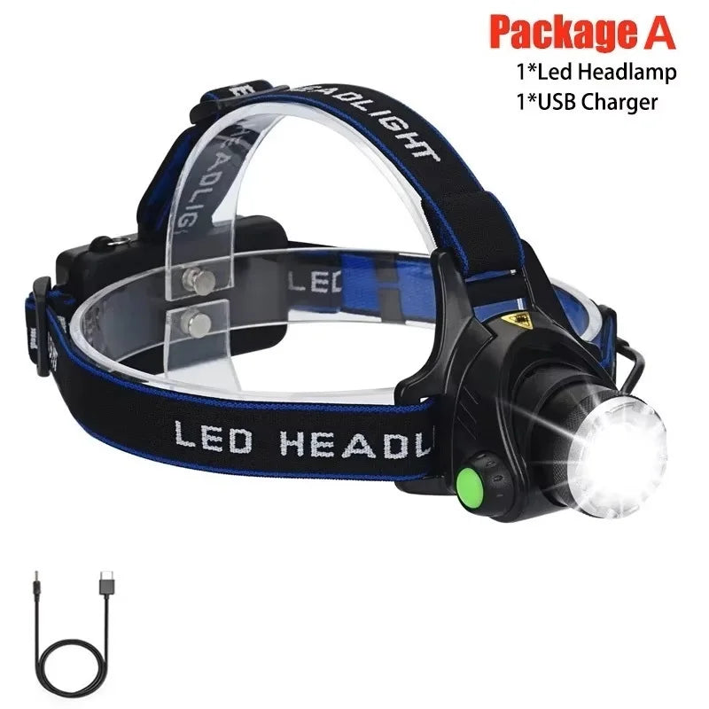 Rechargeable LED Headlamp – 2×18650 Battery, Motion Sensor, Waterproof Ultra Bright Flashlight & Lantern for Camping, Fishing & Outdoor Portable Lighting Tool