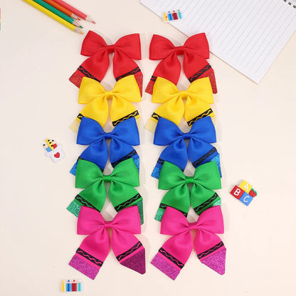 2Pcs Pencil Bow Hair Clips - Cute Kawaii Back to School Hairpins for Girls Kids