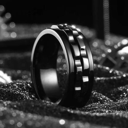 Fashion Punk Gear Fidget Ring — Rotating Titanium Steel Spinner Ring for Men, Biker, Wedding & Party Jewelry