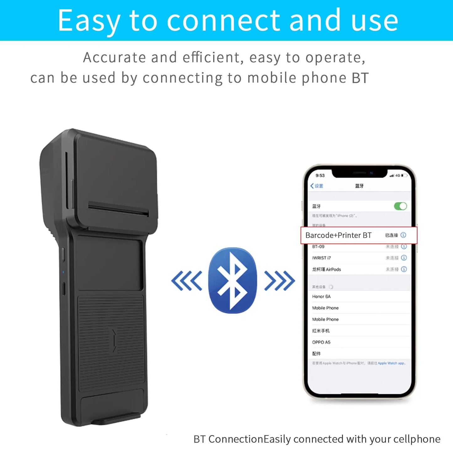 58mm Thermal Printer & 2D Bluetooth Scanner - 2-in-1 Mobile Back Clip with 7.4V 3000mAh Battery