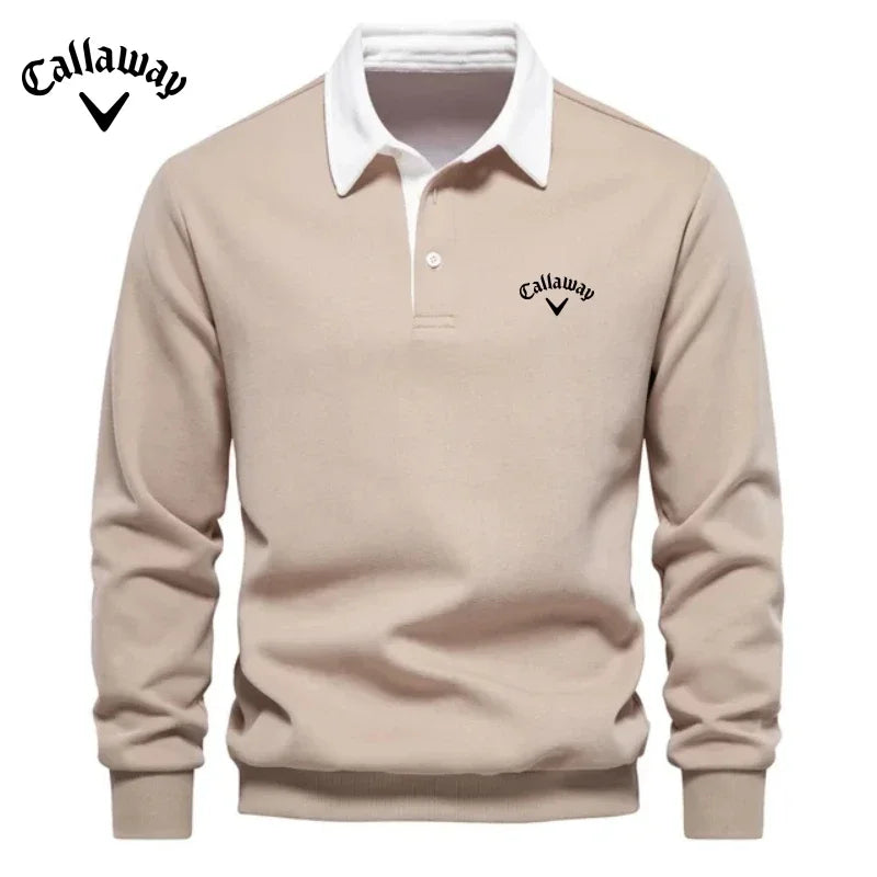 Men's Embroidered Pure Cotton Long-Sleeved Polo Shirt - Fashionable Casual Top for Autumn & Winter