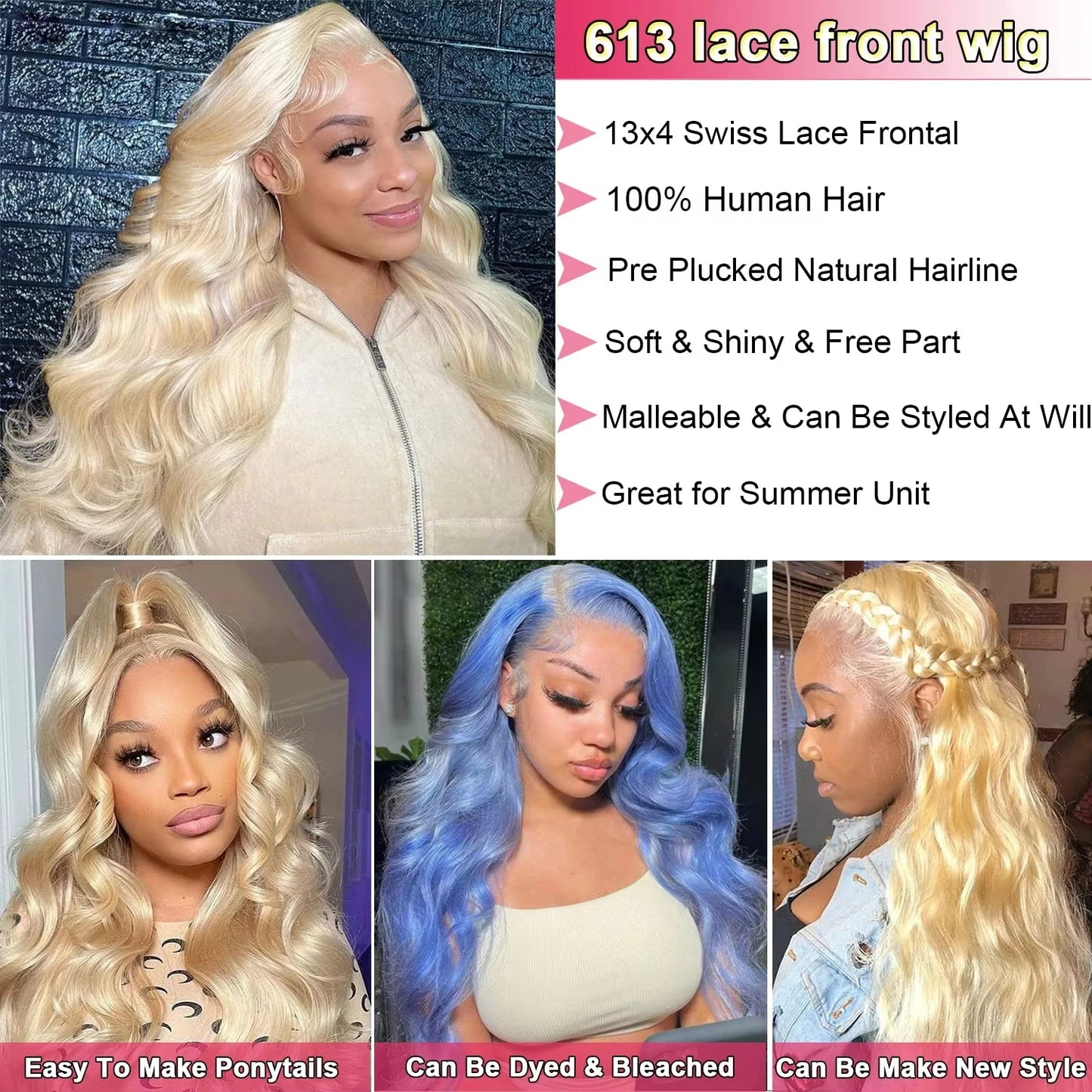 613 Honey Blonde Body Wave HD Lace Front Wig – 13x6 Transparent Glueless Human Hair Wig, 13x4 Lace Frontal, 180 Density