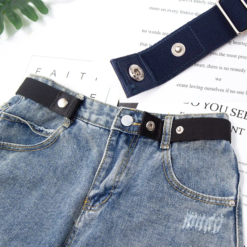 Elastic Buckle-Free Canvas Belt for Women – Stretch Waist Belt for Jeans & Pants, Invisible Lazy Belt