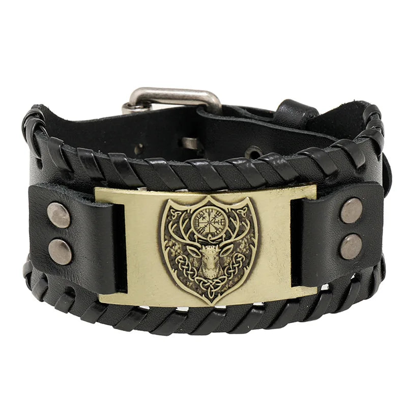 Trendy Viking Bracelet – Nordic Rune Compass & God Bird Charm Leather Woven Jewelry for Men, Fashion Accessory & Party Gift