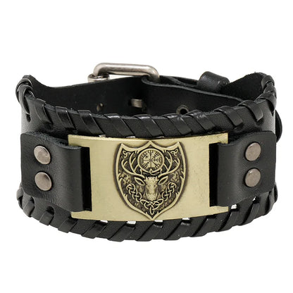 Trendy Viking Bracelet – Nordic Rune Compass & God Bird Charm Leather Woven Jewelry for Men, Fashion Accessory & Party Gift