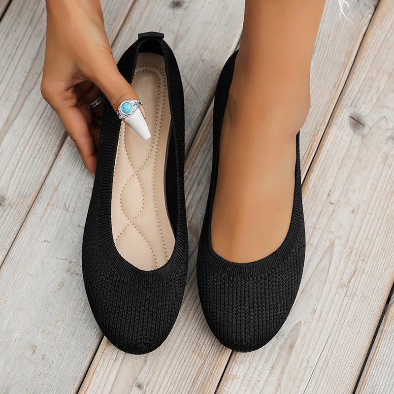 Women’s Round Toe Knit Flats – Comfortable Slip-On Ballet Shoes, Casual Office Moccasins & Plus Size Boat Shoes