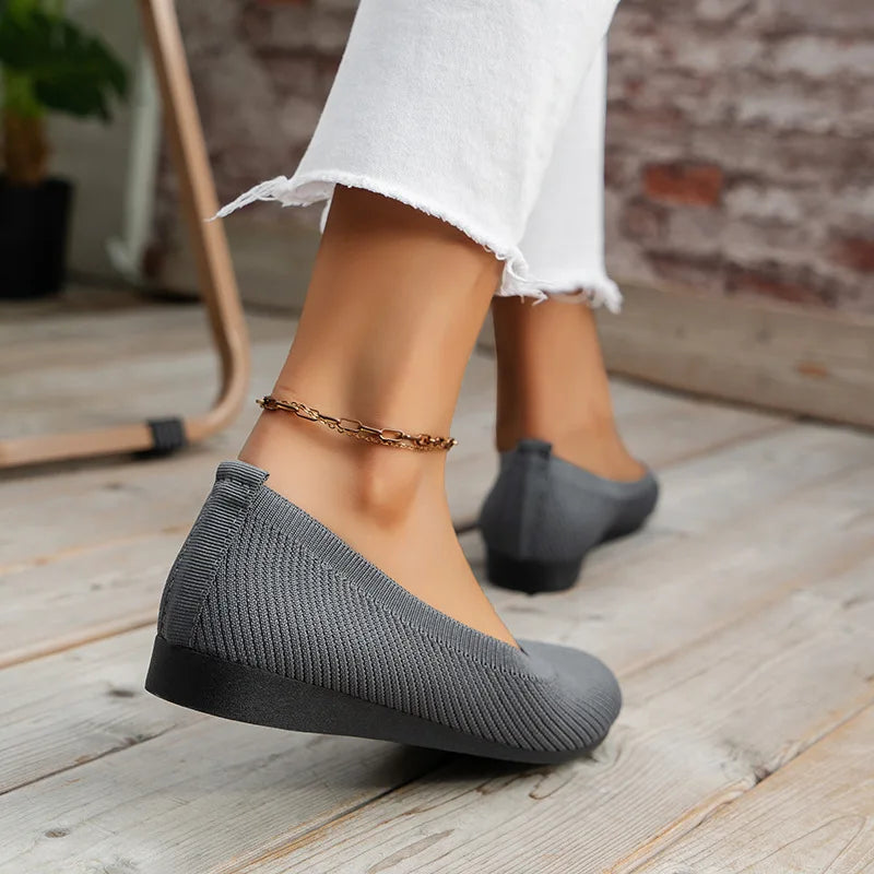 Women’s Round Toe Knit Flats – Comfortable Slip-On Ballet Shoes, Casual Office Moccasins & Plus Size Boat Shoes