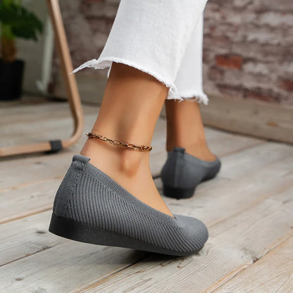 Women’s Round Toe Knit Flats – Comfortable Slip-On Ballet Shoes, Casual Office Moccasins & Plus Size Boat Shoes