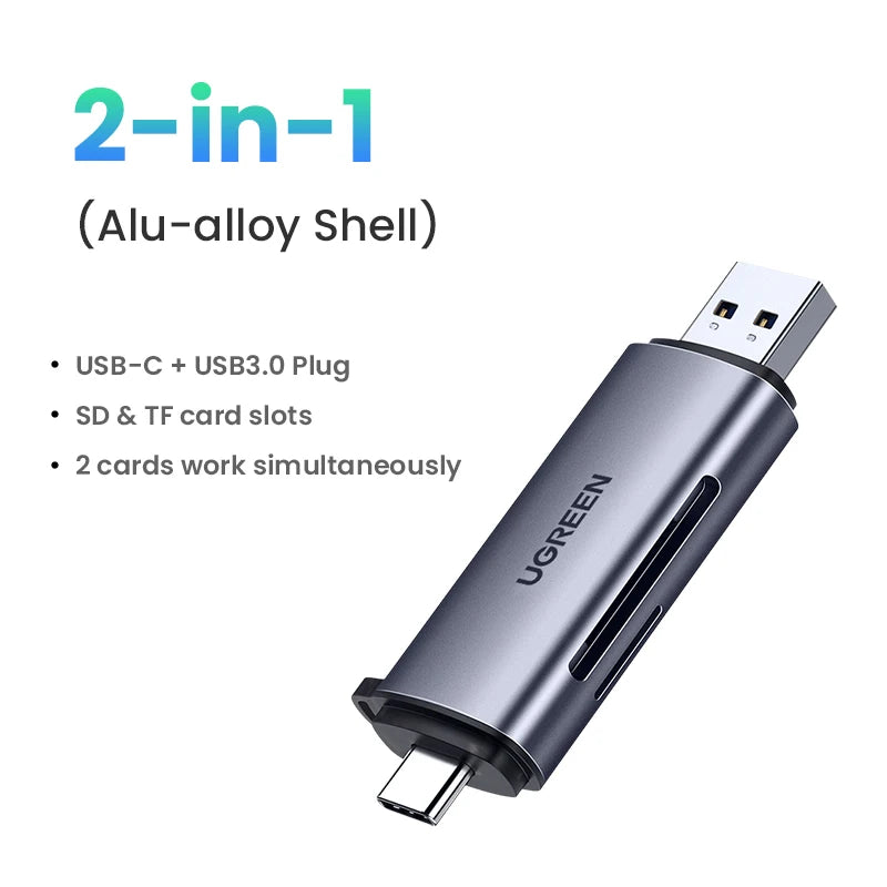 UGREEN USB 3.0 & USB-C Card Reader - SD MicroSD TF Memory Card Adapter for PC, Laptop & Thunderbolt 3 Devices