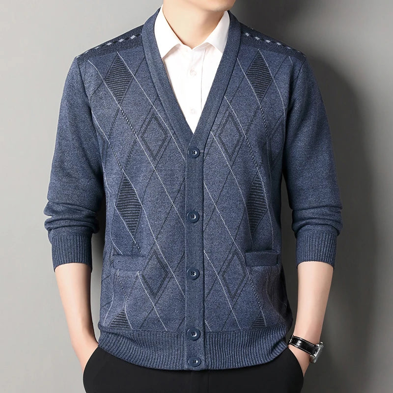 Men's Casual V-Neck Cardigan Sweater - Button Knit Jacket for Autumn Winter Wear