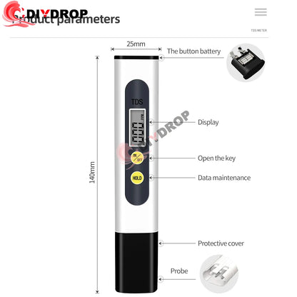 TDS Meter Digital Water Tester - 0-9990ppm Drinking Water Quality Analyzer for Aquariums, Hydroponics & Pools
