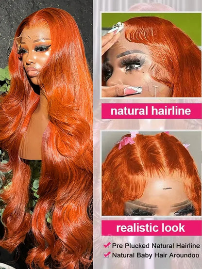 30-40 Inches Ginger Orange Water Wave 13x4 HD Lace Frontal Wig – Glueless Body Wave Human Hair, 13x6 Lace Front Wig
