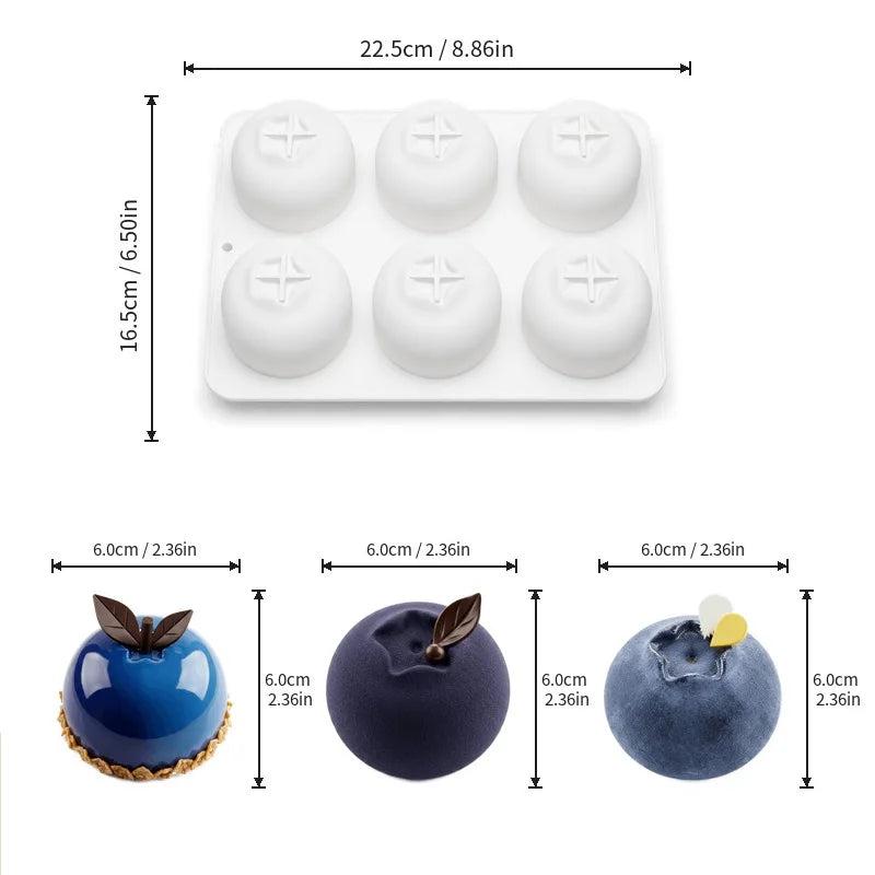 Blueberry Mousse Cake Silicone Mold – 1/6-Cavity Fruit-Shaped Baking Mold for Chocolate, Pudding, and Desserts