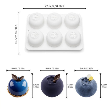 Blueberry Mousse Cake Silicone Mold – 1/6-Cavity Fruit-Shaped Baking Mold for Chocolate, Pudding, and Desserts