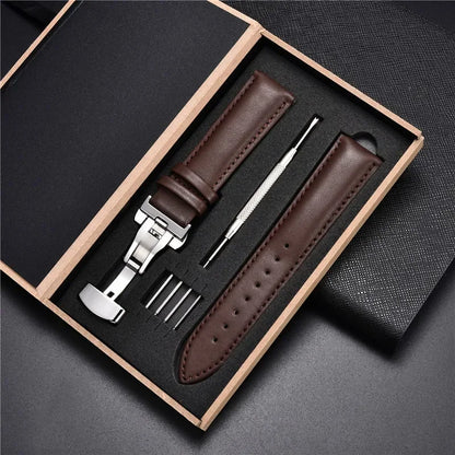Genuine Leather Watch Strap - 18mm, 20mm, 22mm & 24mm Replacement Band with Butterfly Buckle for Men and Women