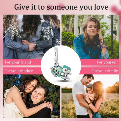 MULA Chameleon Silver-Plated Charm with Color-Changing Crystal Ball - DIY Snake Chain Bracelet Jewelry Gift for Women