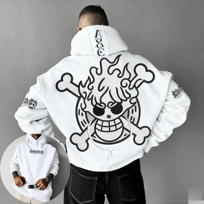 Oversized One-Piece Anime Hoodie — Unisex Cartoon Graphic Pullover Sweatshirt, Streetwear Casual Y2K Autumn Winter Fashion