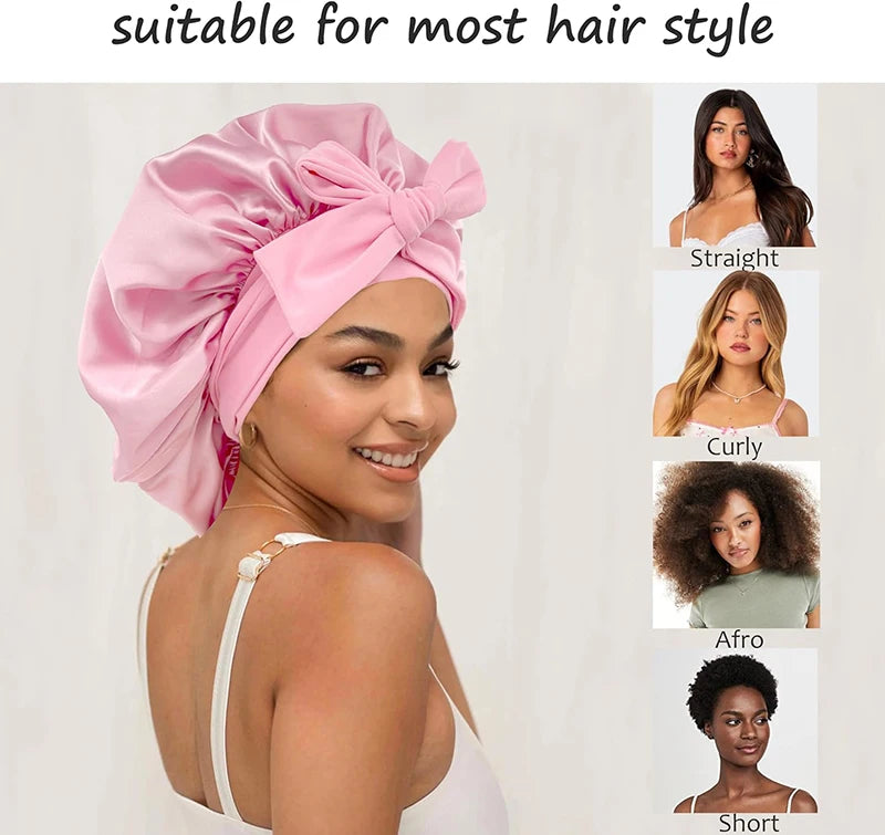 New Satin Sleeping Hat for Women – Stretchy Tie Band, Adjustable Night Shower Cap, Hair Head Cover Bonnet Turban