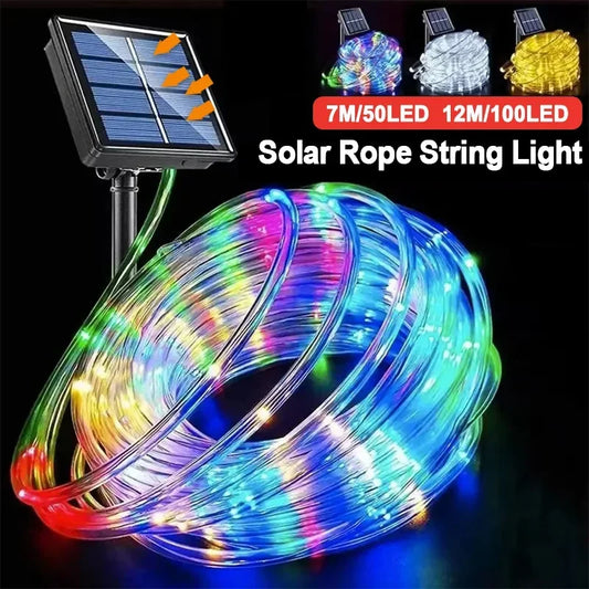 LED Solar String Lights – Waterproof Tube Rope Fairy Lights for Garden, Christmas & Outdoor Holiday Home Decoration