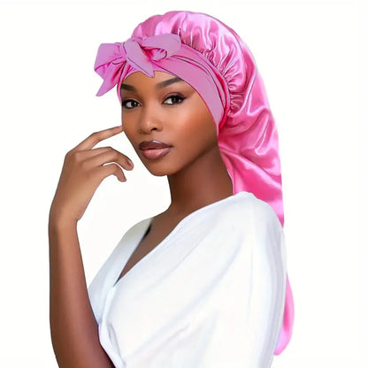 Bowknot Braid Bonnet - Unscented Satin Sleep Cap with Elastic Band and Long Tie, Breathable Night Hair Bonnet for Women