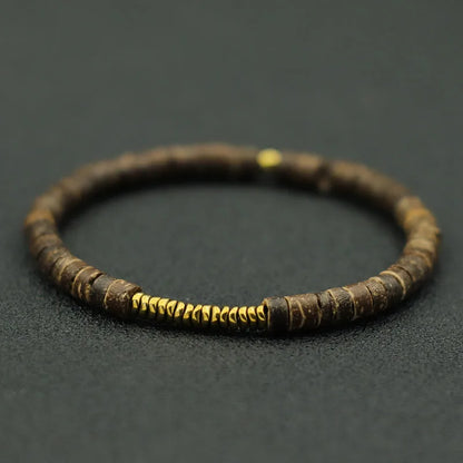 4mm Antique Gold Hematite Stone Bracelet for Men — Natural Wooden Beaded Meditation Bracelet Pulsera Brazalete
