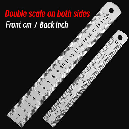 Stainless Steel Precision Ruler - 10-Piece 15-30cm Double-Sided Metric Measuring Scale for Accurate Measurement