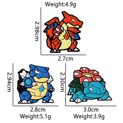 3-Piece Anime Monster Enamel Pin Set - Charizard, Blastoise, and Venusaur Brooch Badges for Backpacks, Lapels, Friends, and Collectors