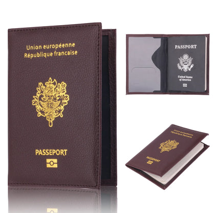France Travel Passport Holder Case: Leather Fashion French Passport Cover Wallet for Men and Women